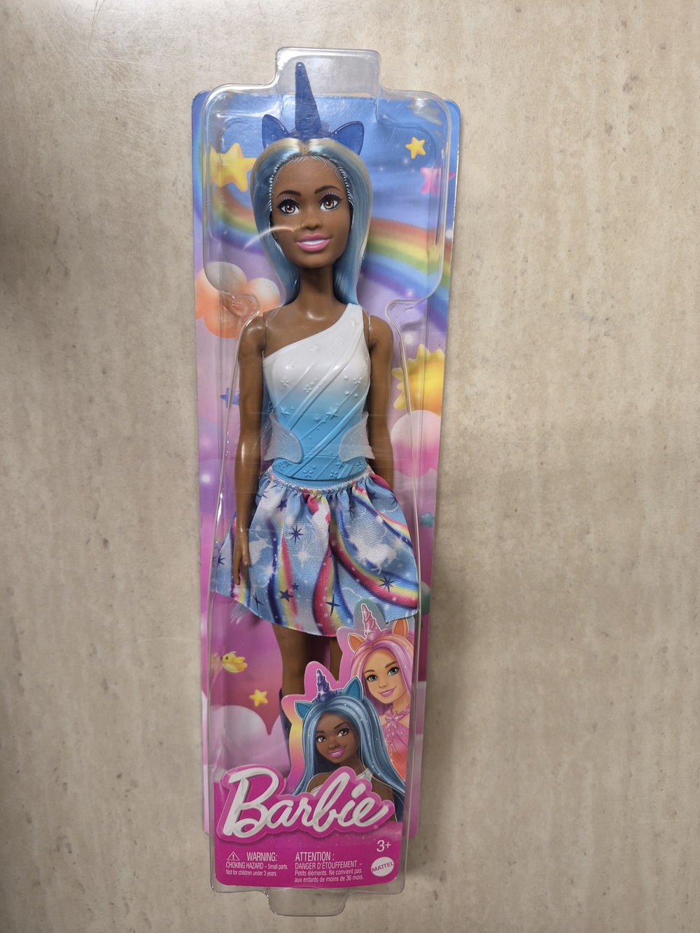 Barbie Blue-Haired Unicorn Doll with Rainbow Skirt